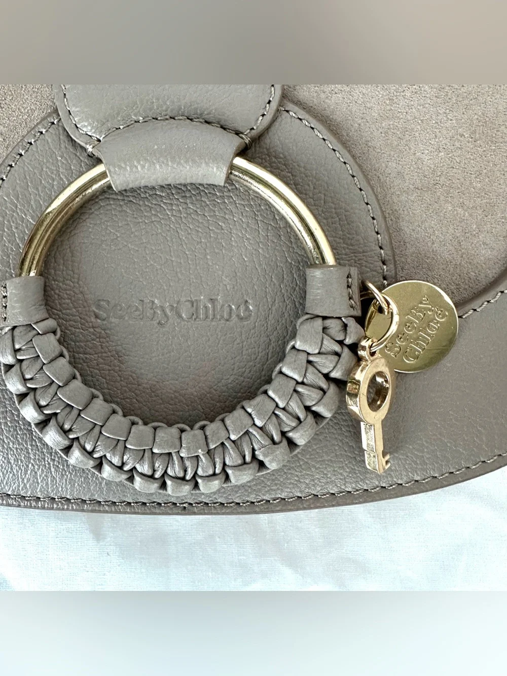 New See by Chloé Hana Suede & Leather Shoulder Bag in Motty Grey